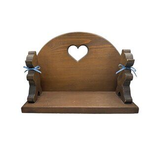 Handcrafted Wooden Shelf With Heart Cutout & Bear Figures